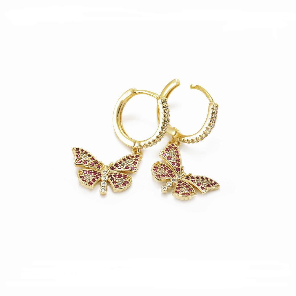 Gold-plated Zircon Butterfly Earrings