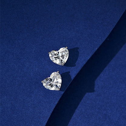 Heart Shaped Simulated Diamond Women's Stud Earrings In Sterling Silver