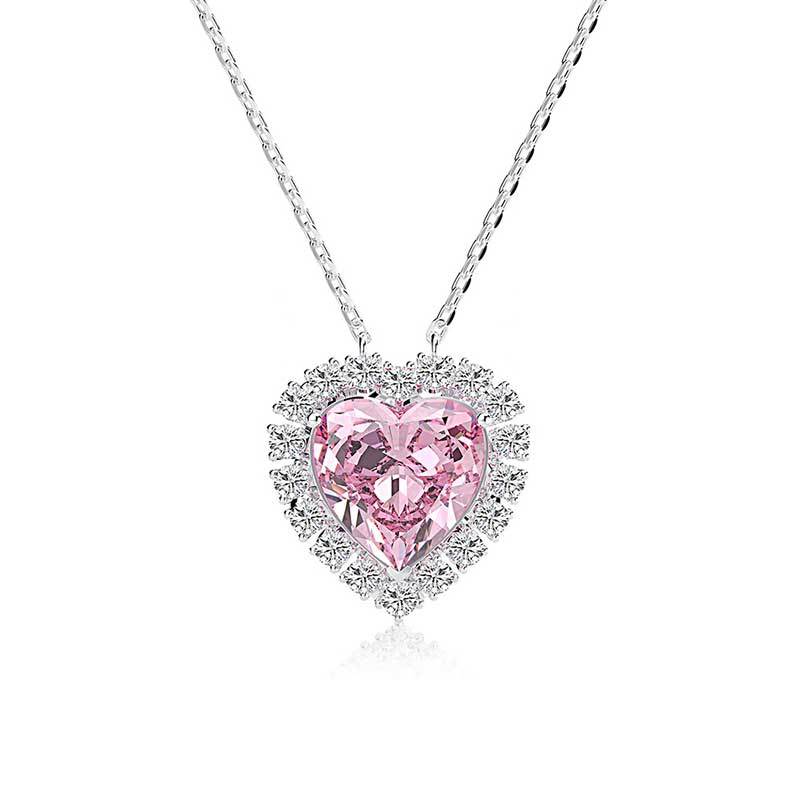 Halo Heart Cut Pink Sapphire Sterling Silver Necklace For Women