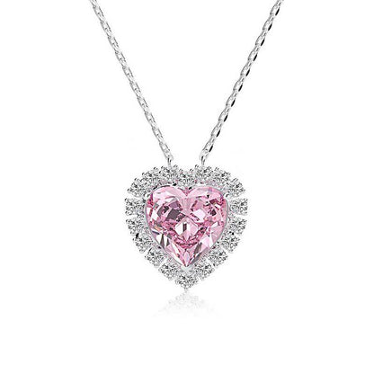 Halo Heart Cut Pink Sapphire Sterling Silver Necklace For Women