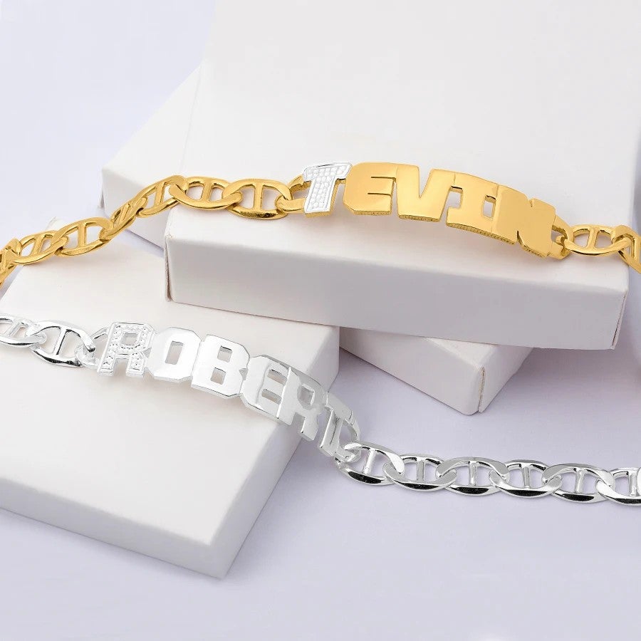 Initial Two Tone Personalized Gold Plated Capital Letter Name Bracelet-silviax