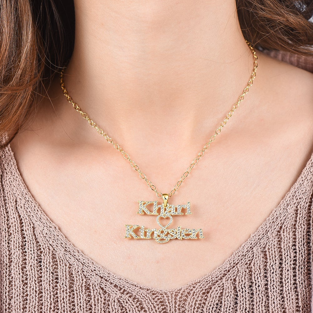 Two Names with Love Heart Gold Plated Personalized Name Necklace-silviax