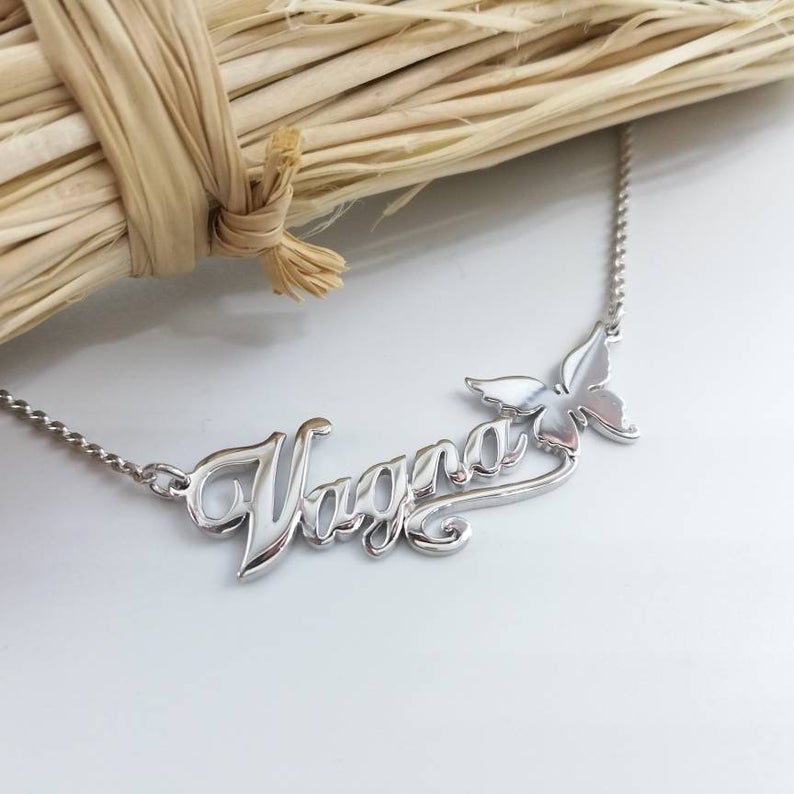 Butterfly Personalise Custom Gold Plated Name Necklace-silviax