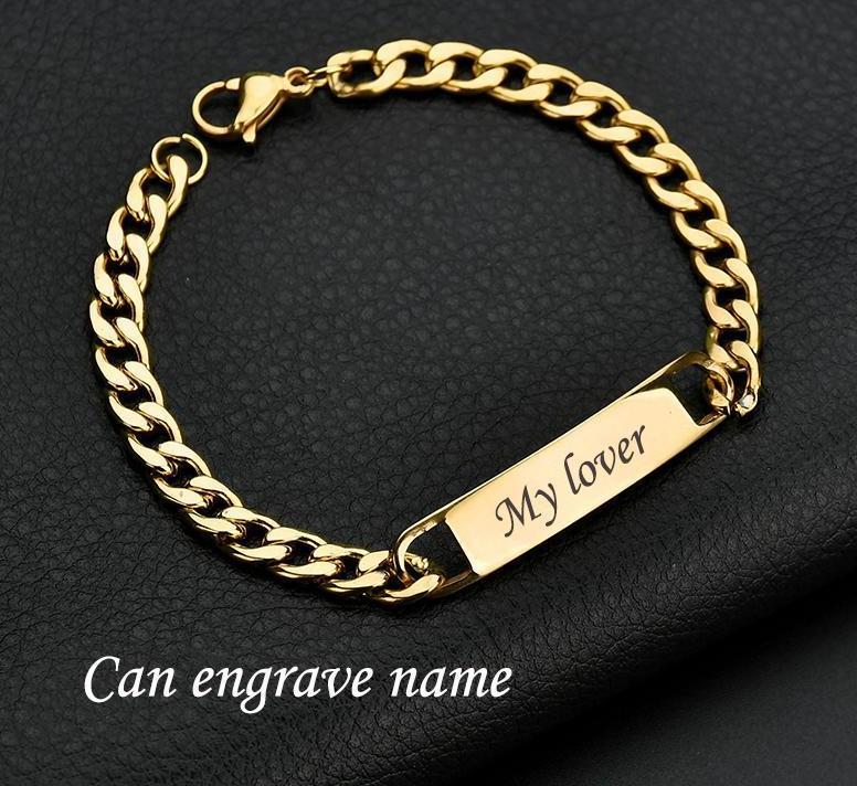 8mm Gold Plated Customized Name Bracelet Bar Chain Bracelet For Men-silviax