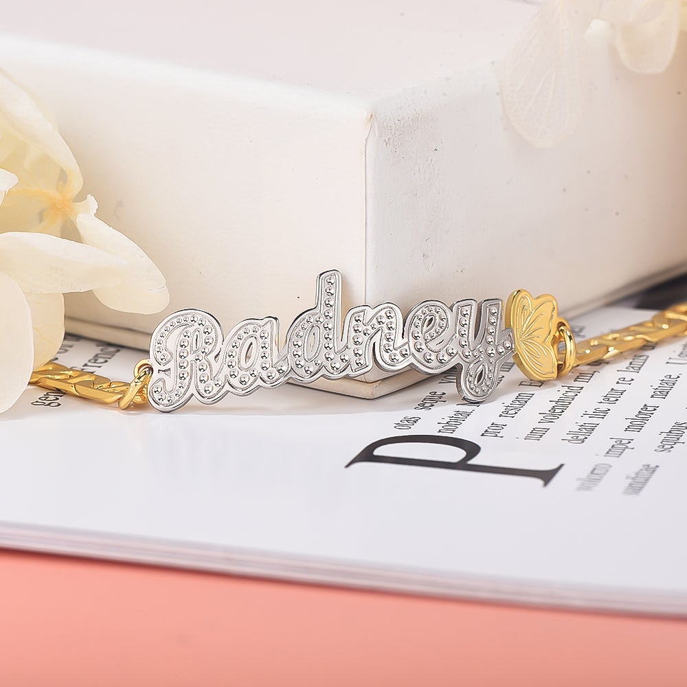 Butterfly Two Tone Personalized Custom Gold Plated Name Anklet-silviax