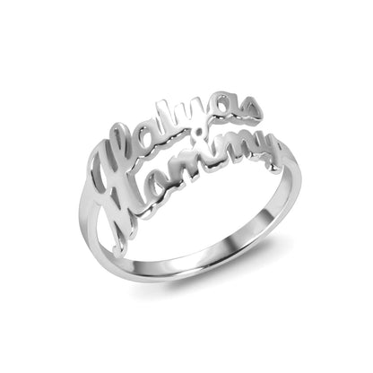 Gold Plated Personalized Name Ring with two name For Girlfriend-silviax