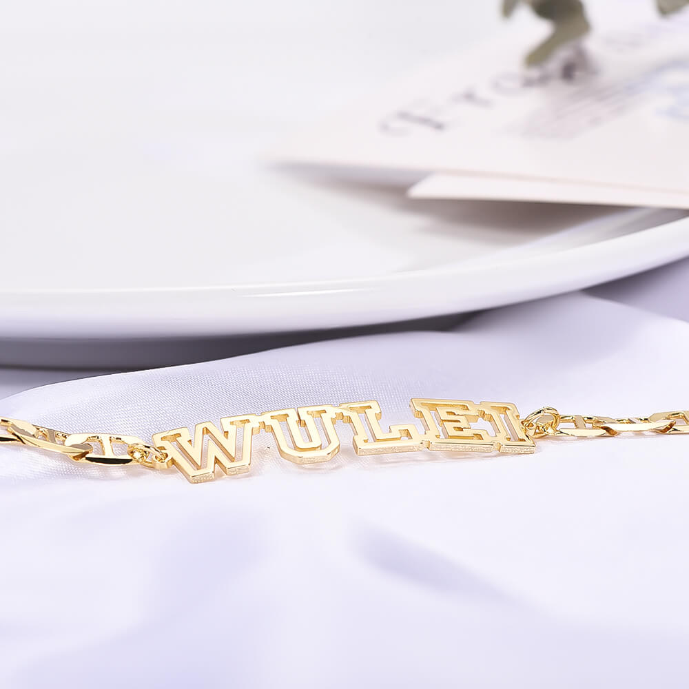 Hollow Letter Nameplate Personalized Custom Gold Plated Name Bracelet-silviax