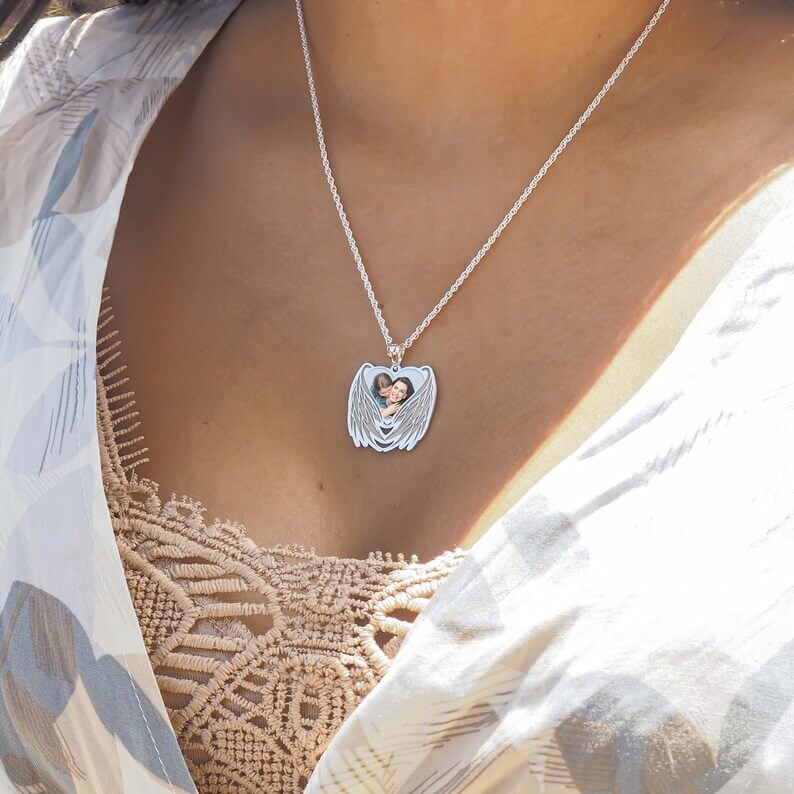 Angel Wings White Gold Pendant Personalized Custom Photo Necklace-silviax