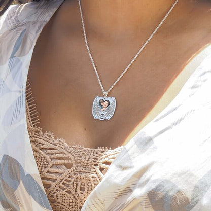 Angel Wings White Gold Pendant Personalized Custom Photo Necklace-silviax