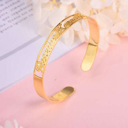 Personalized Double Name Bangle Bracelets For Couple-silviax