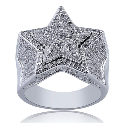 Star Gold Plated Ring Hip Hop Punky Rappers Jewelry for Men-silviax