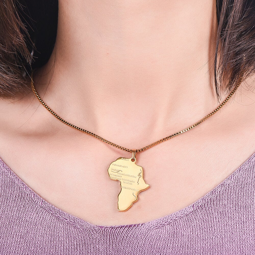 Africa Map Pendant Gold Plated Necklace-silviax