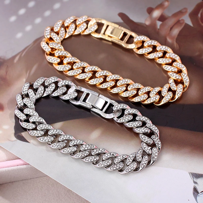 12mm Iced Out Cuban Link Chain Rhinestone Bracelet-silviax