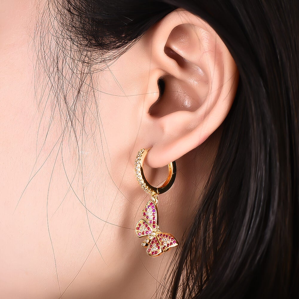 Gold-plated Zircon Butterfly Earrings