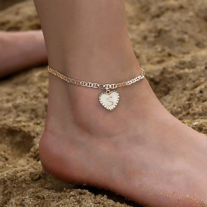 Gold Plated Heart Initial Letter Anklet-silviax