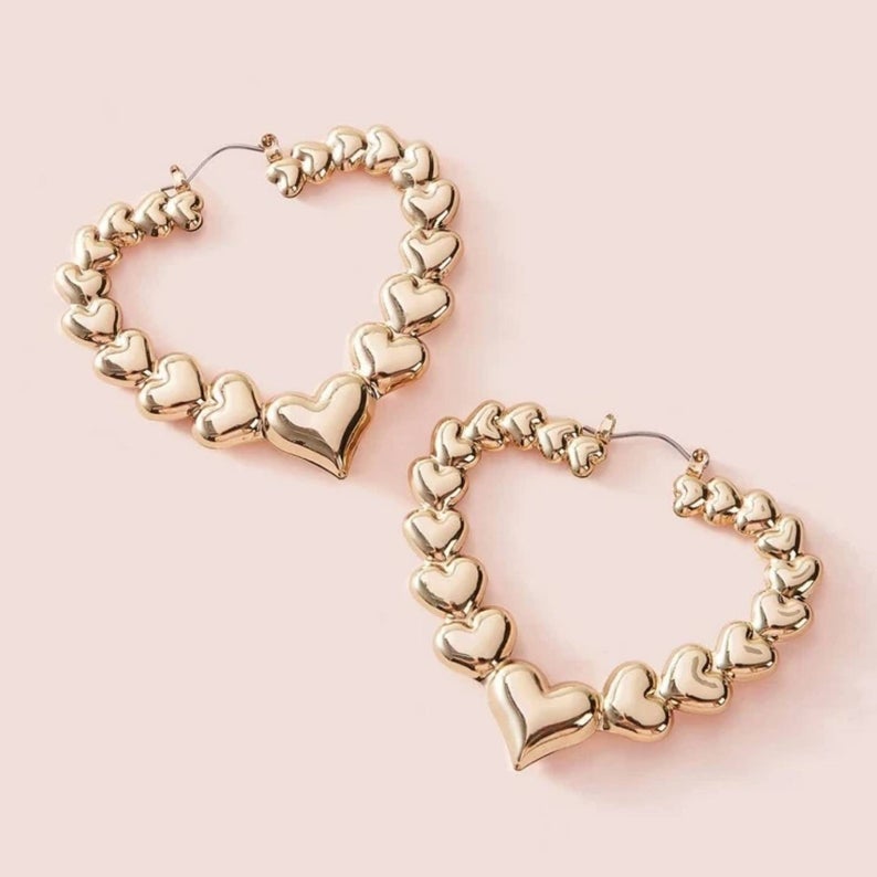 60mm Gold Plated Heart Hoop Earrings