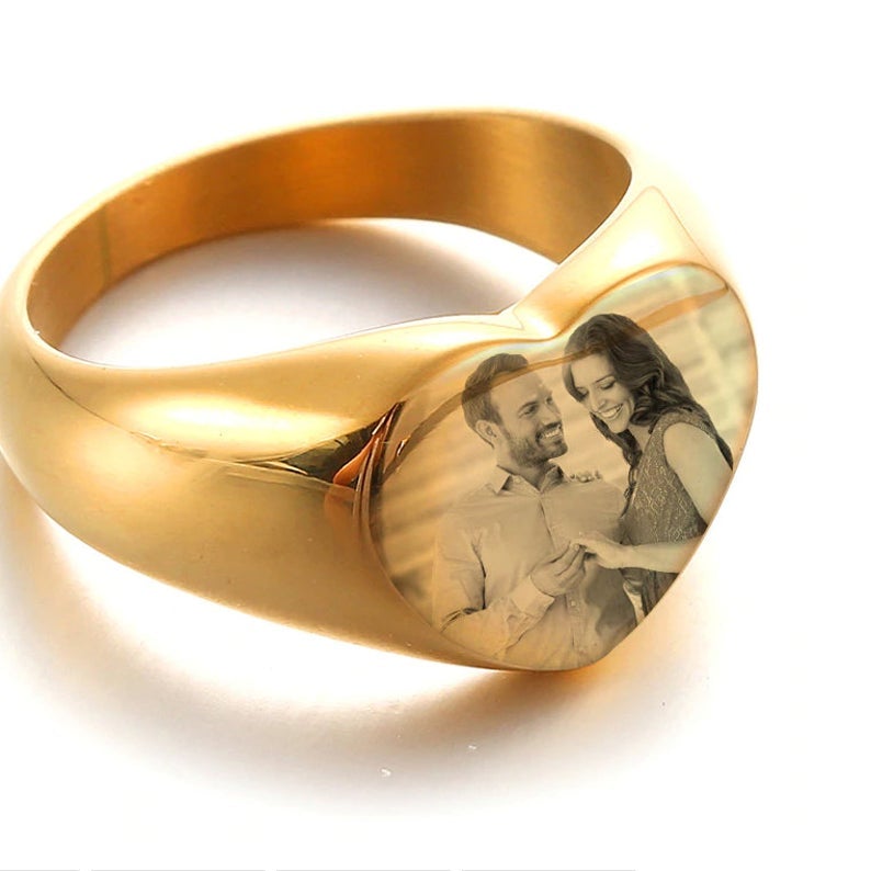 Love Heart Engraved Photo Personalized Custom Gold Plated Photo Ring-silviax