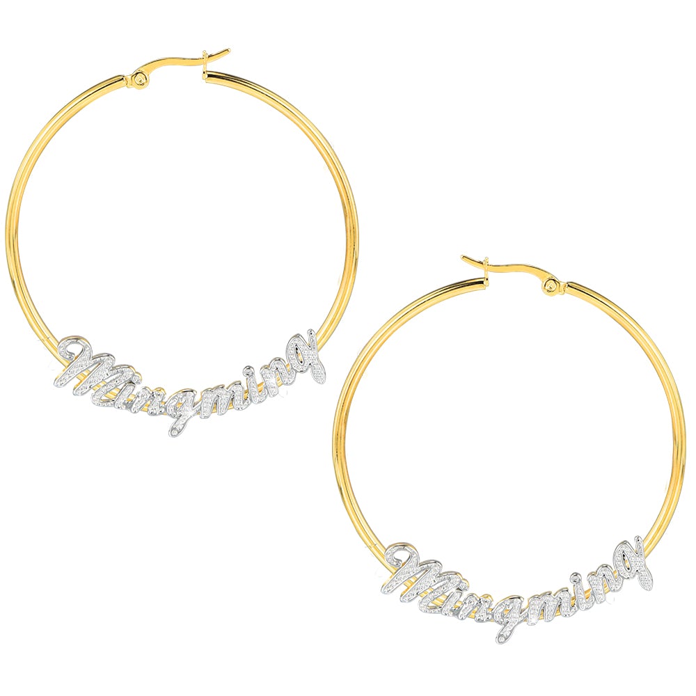 Gold Plated Personalized Two Tone Hoop Name Earrings-silviax