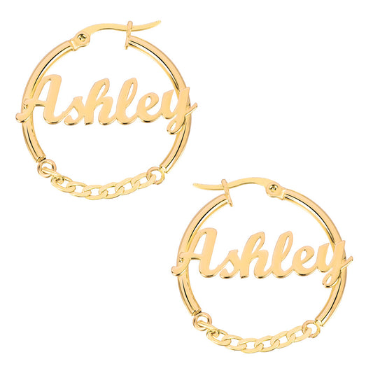 Hoop with Chain Personalized Name Earrings-silviax