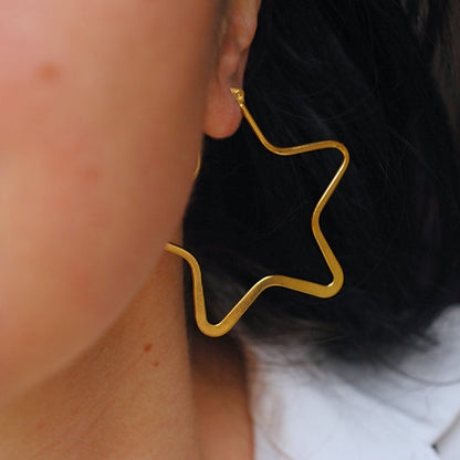 Star Shape 30mm/60mm Gold Plated Hoop Earrings-silviax