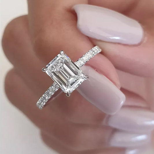 Classic Emerald Cut Women's Engagement Ring In White Gold-Maxinejewelry