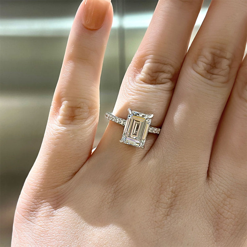 Classic Emerald Cut Women's Engagement Ring In White Gold-Maxinejewelry