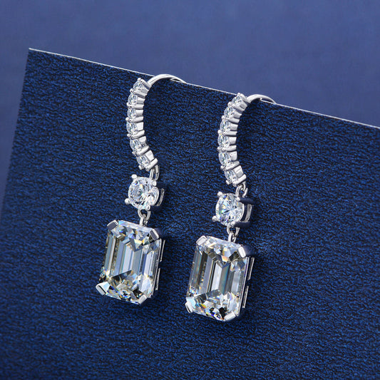 Emerald Cut Simulated Diamond Drop Earrings In Sterling Silver-Maxinejewelry