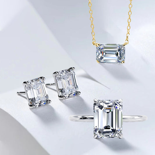 Simple Emerald Cut 3PC Jewelry Set For Women In Sterling Silver-Maxinejewelry