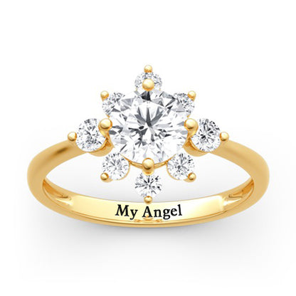 Personalized Engraved Flower Engagement Ring Sterling Silver Anniversary Ring For Her-silviax