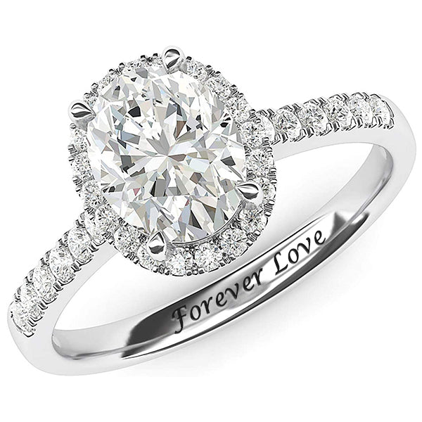 Classic Oval Cut Cubic Zirconia White Gold Custom Engraved Engagement Ring-silviax