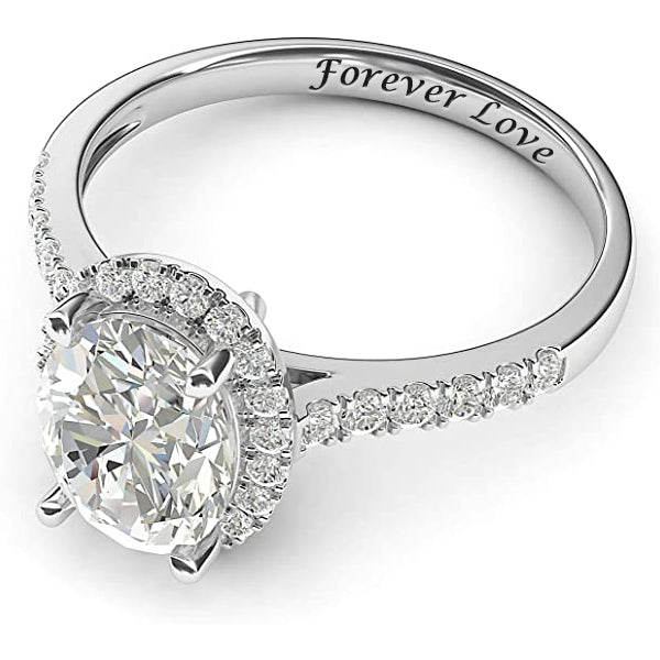 Classic Oval Cut Cubic Zirconia White Gold Custom Engraved Engagement Ring-silviax