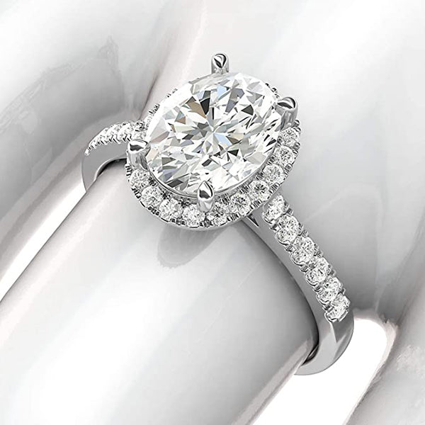 Classic Oval Cut Cubic Zirconia White Gold Custom Engraved Engagement Ring-silviax