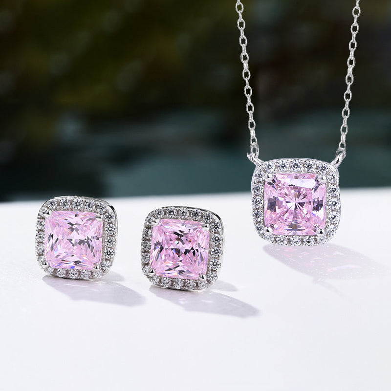 Elegant Pink Sapphire Sona Simulated Diamond 2PC Jewelry Set In Sterling Silver-Maxinejewelry