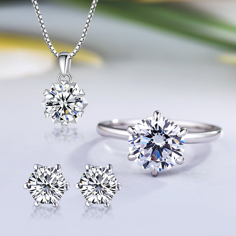 Gorgeous Round Cut 6 Prong 3PC Jewelry Set In Sterling Silver-Maxinejewelry