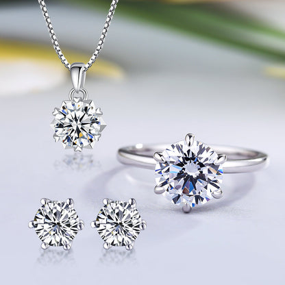 Gorgeous Round Cut 6 Prong 3PC Jewelry Set In Sterling Silver-Maxinejewelry