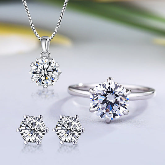 Gorgeous Round Cut 6 Prong 3PC Jewelry Set In Sterling Silver-Maxinejewelry