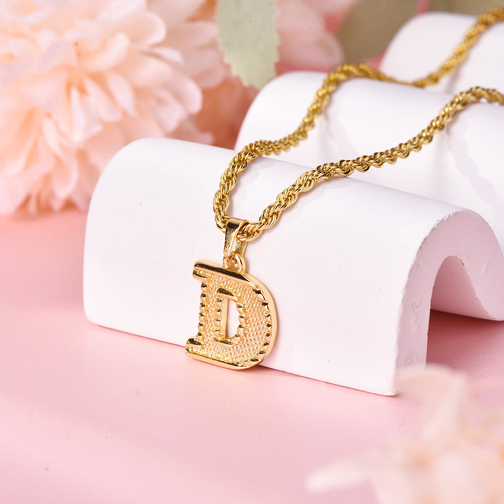 Personalized Custom Gold Plated Diamond Cut Capital Letter Pendant Intial Necklace-silviax