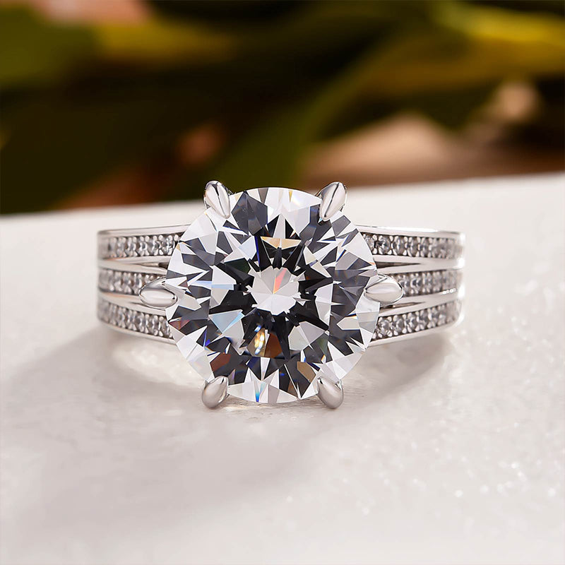 Stunning Round Cut Three Shank Design Engagement Ring In Sterling Silver-Maxinejewelry