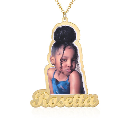 Portrait Photo with Name Personalized Acrylic Name Necklace