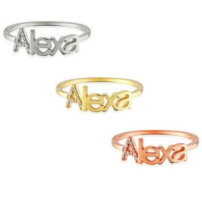 Initials Inlaid Zircon Personalized Custom Gold Plated Name Ring-silviax