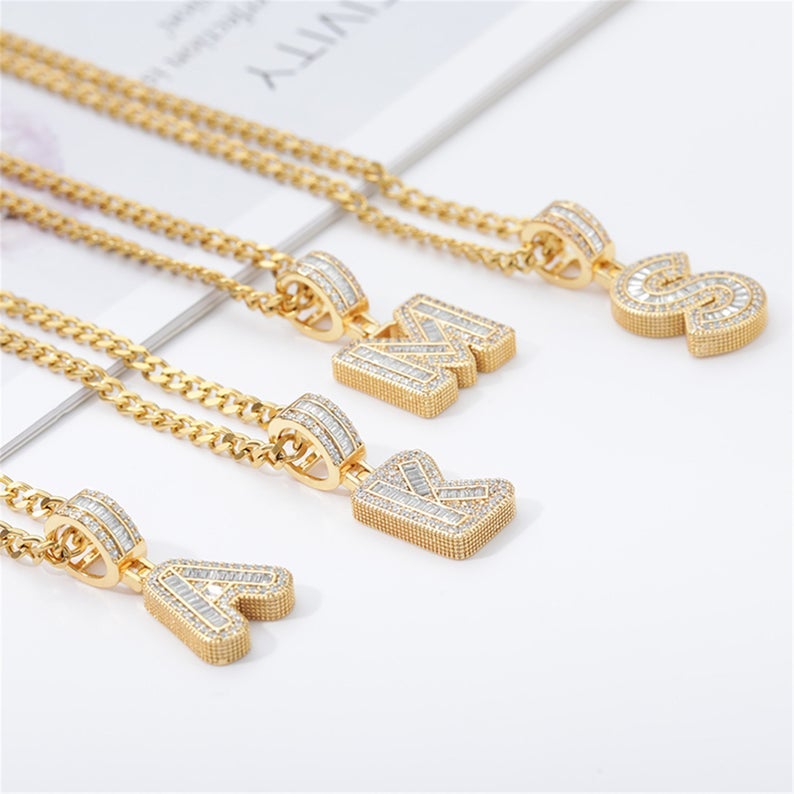 Baguette Letter A-Z Personalized Custom Initial Necklace Gold Plated-silviax