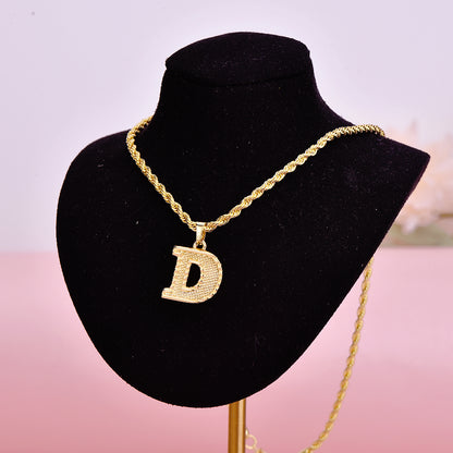 Personalized Custom Gold Plated Diamond Cut Capital Letter Pendant Intial Necklace