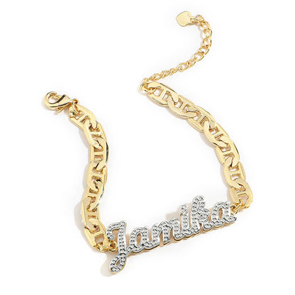 Double Layer Two Tone Personalized Custom Gold Plated Name Bracelet