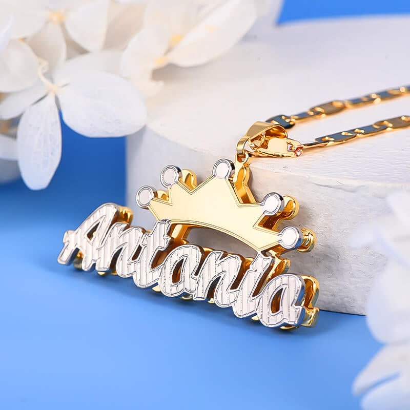 Double Layer Two Tone Crown Personalized Custom Gold Plated Name Necklace-silviax