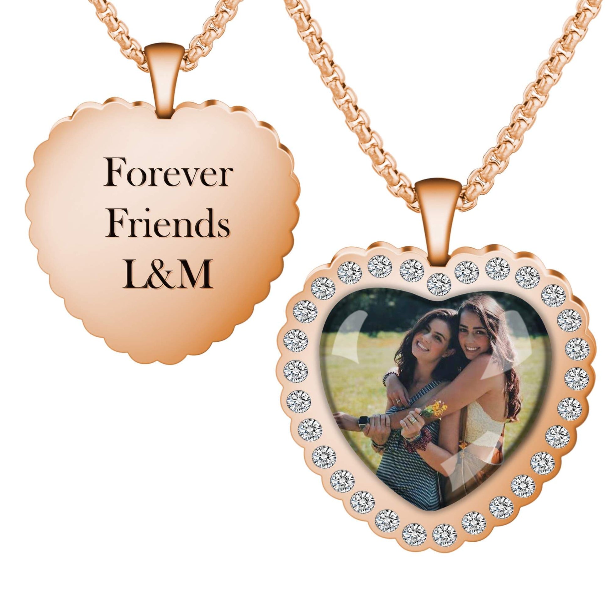 Heart Photo Pendant Inlaid Zircon Engraving Name Personalized Custom Gold Plated Photo Necklace-silviax