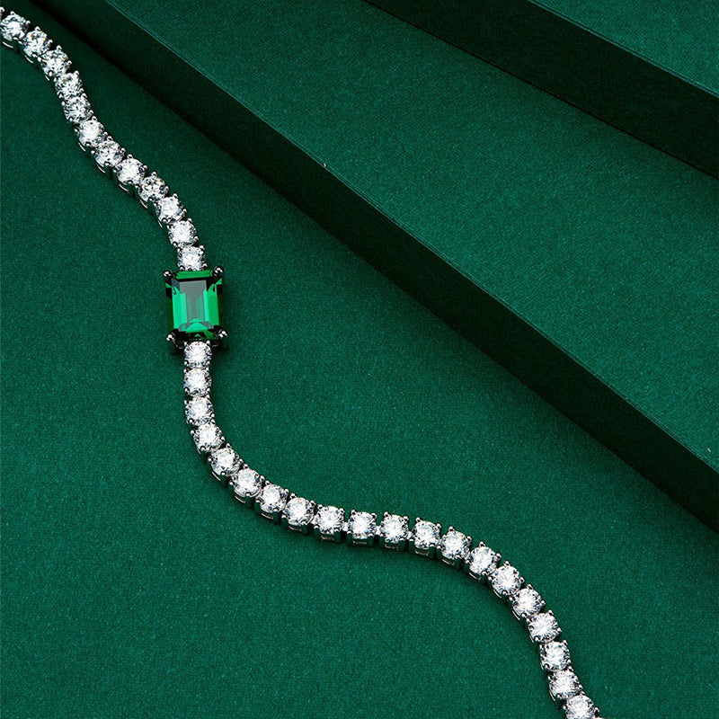 Emerald Cut Emerald Green Bracelet for Women In Sterling Silver