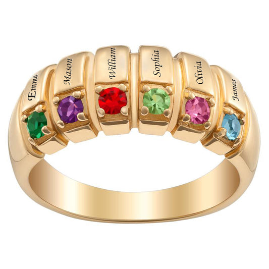 3 To 6 Names With Birthstone Gold Plated Personalized Custom Engraved Family Ring-silviax