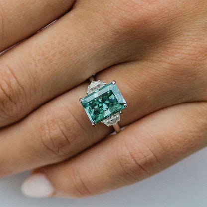 Gorgeous Paraiba Tourmaline Radiant Cut Three Stone Engagement Ring-Maxinejewelry