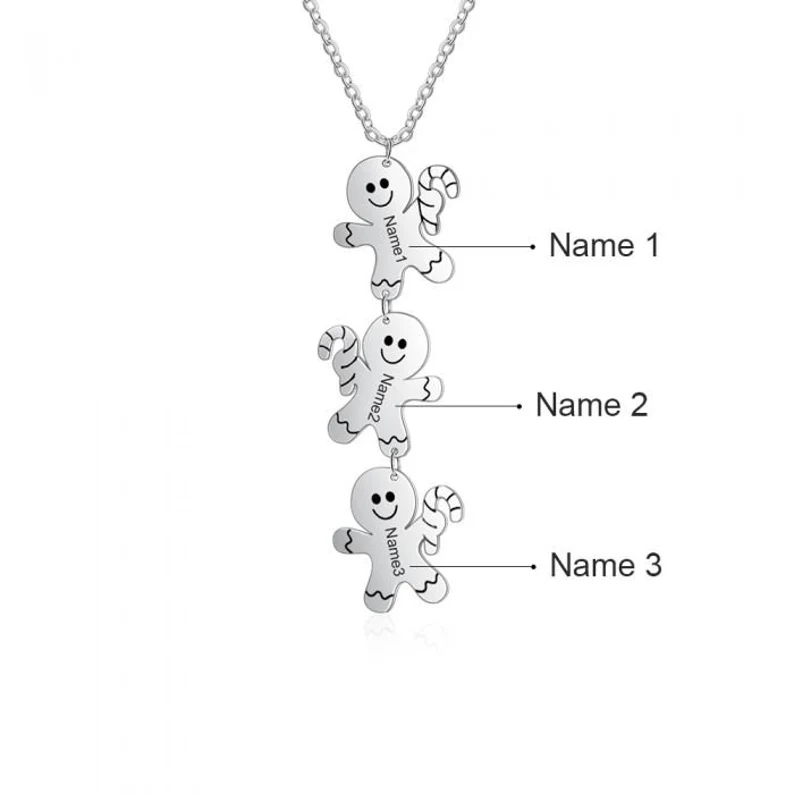 Christmas 1 to 3 Names Gingerbread Man Personalized Custom White Gold Name Necklace Chirstmas Gift-silviax