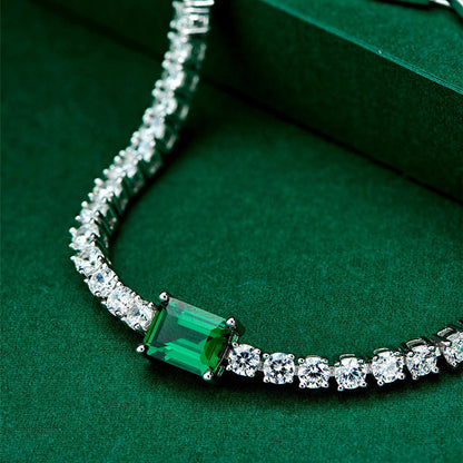 Emerald Cut Emerald Green Bracelet for Women In Sterling Silver-Maxinejewelry